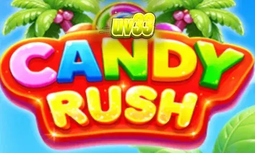 Interface colorida e vibrante do jogo de slot Candy Rush com elementos de doces tropicais.
