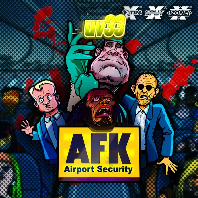 Interface do slot AFK Airport Security mostrando o medidor de modificadores e o tema de aeroporto